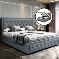Artiss Queen Size Gas Lift Bed Frame Base With Storage Mattress Grey Fabric TIYO