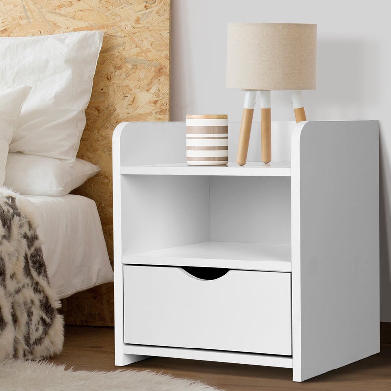Artiss Bedside Table 1 Drawer with Shelf – FARA White