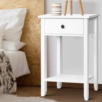 1 Drawer Artiss Bedside Table with Shelf Nightstand - BOWIE White