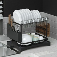 Cefito Dish Rack 2 Tiers Expandable Drainer - Black