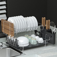 Cefito Dish Rack 2 Tiers - Silver and Black