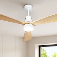 Devanti 52'' Ceiling Fan AC Motor LED Light Remote - Light Wood