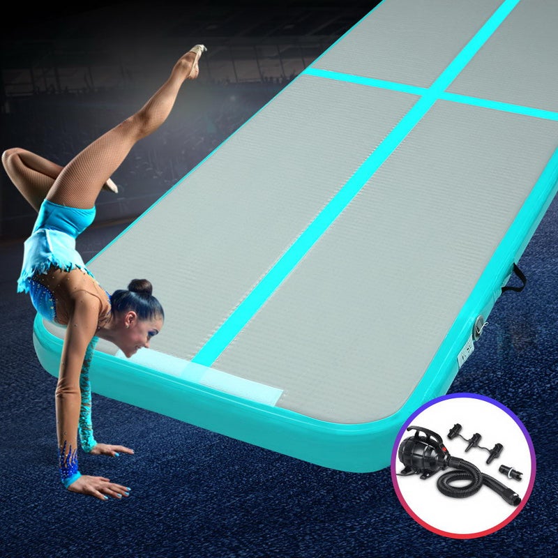 Everfit 4M Air Track Inflatable Gymnastics Mat With Pump Tumbling Mat Green Australia