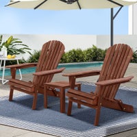 3pc Outdoor Chairs Setting Beach Chair Table Wooden Adirondack Sun Lounge Lounger Day Bed Garden Patio Gardeon