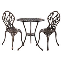 3 Piece Outdoor Setting Chairs Table Bistro Set Patio Cast Aluminum