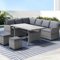 1 Gardeon 8 Seater Outdoor Dining Set Patio Furniture Lounge Sofa Set Wicker Ottoman