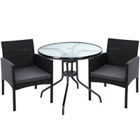 Gardeon 3PC Bistro Set Outdoor Furniture Rattan Table Chairs Cushion Patio Garden Ezra