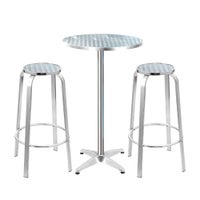 Gardeon 3 Piece Outdoor Bar Table Stools Bistro Set Adjustable Aluminium Cafe Round