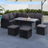 Gardeon Outdoor Dining Set Sofa Furniture Lounge Wicker 9 Seater Black