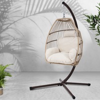 Gardeon Egg Swing Chair Outdoor Furniture Hammock Stand Hanging Seat Wicker Latte