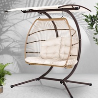 Gardeon Outdoor Furniture Lounge Hanging Swing Chair Egg Hammock Stand Rattan Wicker Latte