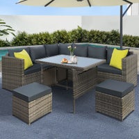 Gardeon Outdoor Furniture Dining Set Patio Sofa Table Chair Lounge Wicker Mixed grey