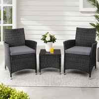 Gardeon Outdoor Furniture 3 Piece Setting Wicker Bistro Set Dining Chairs Patio