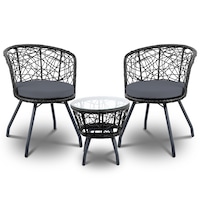 Gardeon Outdoor Furniture Rattan Bistro Set Chair Patio Garden Wicker Cushion 3pc