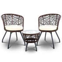 Outdoor Furniture Rattan Bistro Set 3pcs Chair Table Patio Garden Wicker Gardeon