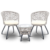 Gardeon Outdoor Furniture Rattan Bistro Set Chair Patio Garden Wicker Round 3pc