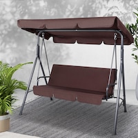 Gardeon Outdoor Swing Chair Garden Bench Furniture Canopy 3 Seater Brown