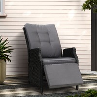 Gardeon Outdoor Chairs Recliner with Footrest Patio Furniture Wicker Black