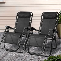 Gardeon Zero Gravity Chairs 2PC Reclining Outdoor Furniture Sun Lounge Folding Camping Lounger Black