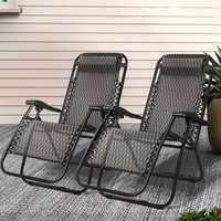 Gardeon Zero Gravity Chairs 2PC Reclining Outdoor Furniture Sun Lounge Folding Camping Lounger Grey