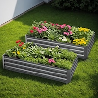 Green Fingers 2x Garden Bed 210x90cm Planter Box Raised Container Galvanised Herb
