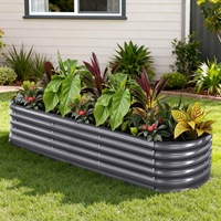 Green Fingers Garden Bed 240X80X42cm Oval Planter Box Raised Container Galvanised