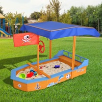 Keezi Kids Boat Sandpit Wooden Outdoor Play Sand Pit Toys Box Canopy Children
