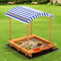 Keezi Kids Sandpit Outdoor Toys Wooden Large Sand Pit Water Box Canopy 149cm