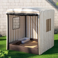 Keezi Kids Sandpit Wooden Sandbox Sand Pit with Canopy Window Water Basin 120cm