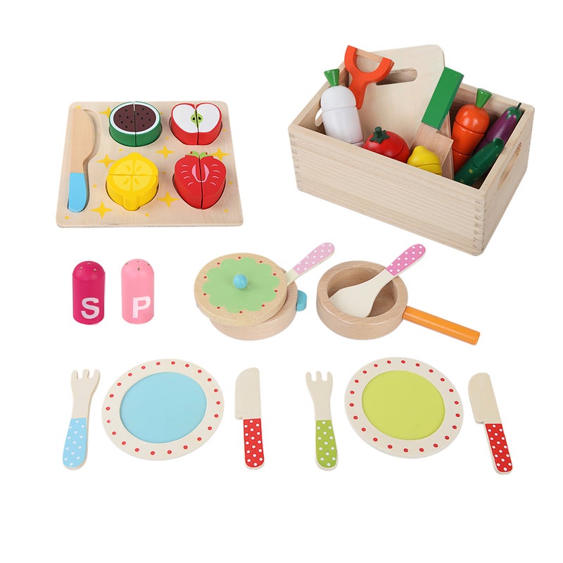 Keezi Kids Wooden Kitchen Set Pretend Play Cooking Toys Childrens Utensils Food