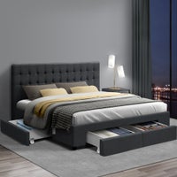 Artiss Avio Storage Bed Frame with 4 Drawers King Size Charcoal Fabric