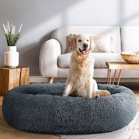 i.Pet Dog Calming Bed Warm Soft Plush Round Comfy Sleeping Kennel Cave Washable 110cm Dark Grey