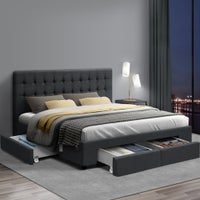 Artiss Avio Storage Bed Frame with 4 Drawers Queen Size Charcoal Fabric