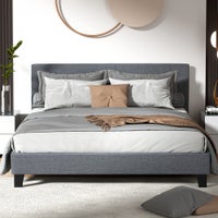 Bed Frame Queen Size Base Mattress Platform Full Size Fabric Wooden Grey NEO