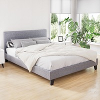 Bed Frame Queen Size Base Mattress Platform Full Size Fabric Wooden Grey NEO