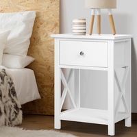 54cm 1 Drawer Bedside Table with Shelf Nightstand - EMMA White