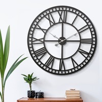 Artiss Wall Clock 80CM Large Roman Numerals Round Metal Luxury Wall Clocks Home Decor Black