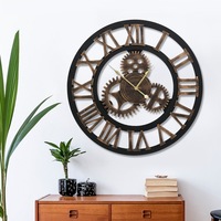Artiss 60CM Gear Wall Clock Large Vintage Retro Wall Clocks Silent Luxury Art Wood Round Industrial Clocks Home Decor