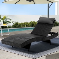 Gardeon Sun Lounge Wicker Lounger Black