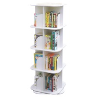 4 Tiers Versatile Square Wooden Rotating Swivel Bookshelf Bookcase Cabinet White 128CM