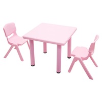 60x60cm Kid's Adjustable Square Pink Table & 2 Pink Chairs Set