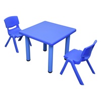 60x60cm Square Blue Kid's Table and 2 Blue Chairs