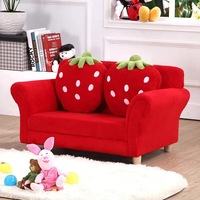 Girls Red 2 Seat Wooden STRAWBERRY SOFA COUCH Kids ARM CHAIR w/ CUSHION RED
