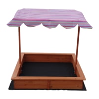 Kids Wooden Toy Sandpit with Adjustable Canopy