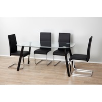 Black Legs Dining Table + 4x Black PU Leather Chairs