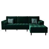 Claude 3 Seater Velvet Sofa With Chaise Dark Forest Green