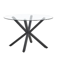 Rylee 4 Seater Cross Legs Round Glass Dining Table - Black Black