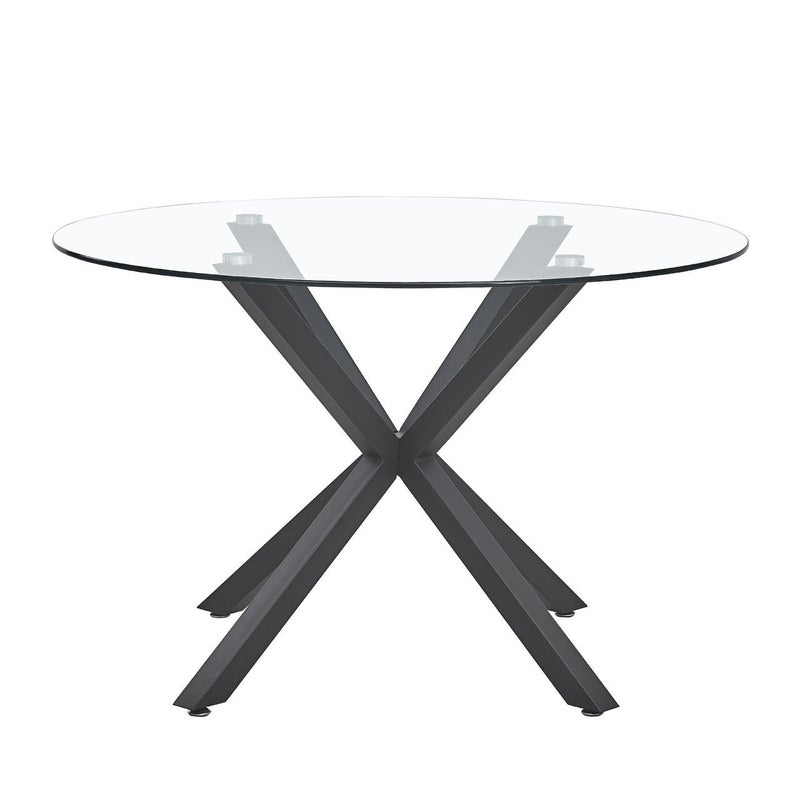 Rylee 4 Seater Cross Legs Round Glass Dining Table – Black Black