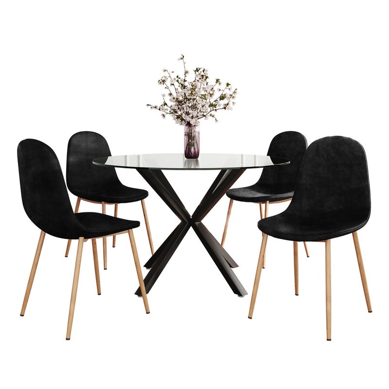 Black Rylee Table with Florida Velvet Chair Dining Set Black