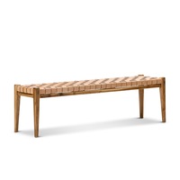 Natural Tan Woven Leather 150cm Bench Seat with Solid Teak Wood
